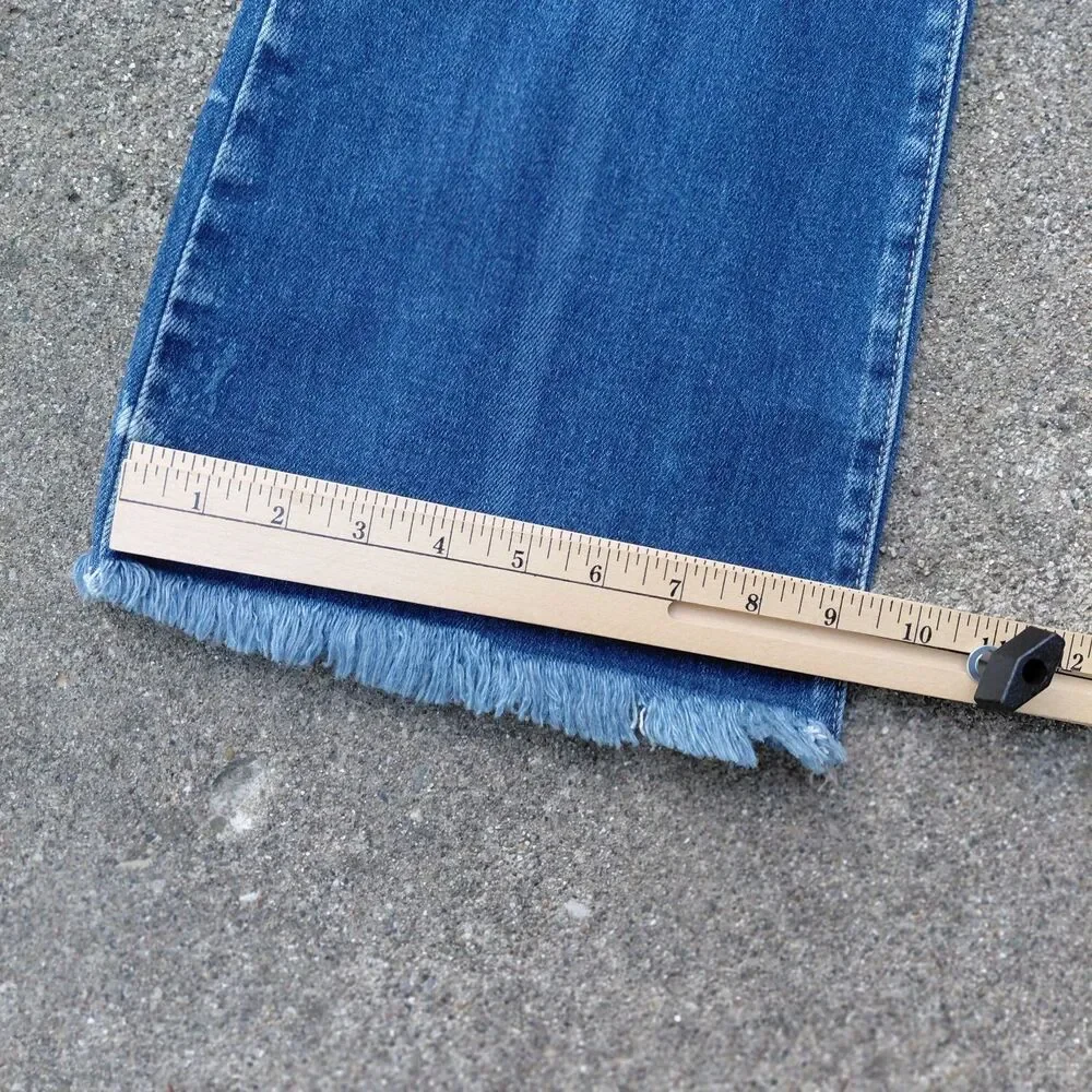 KanCan Bell Bottom Jeans Womens 30 Blue Denim Back Seam Split Hem Frayed